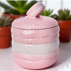 NWT LUNA & SAGE Gorgeous Macaron Pink White Glossy Ceramic 7”Canister Jar w Lid